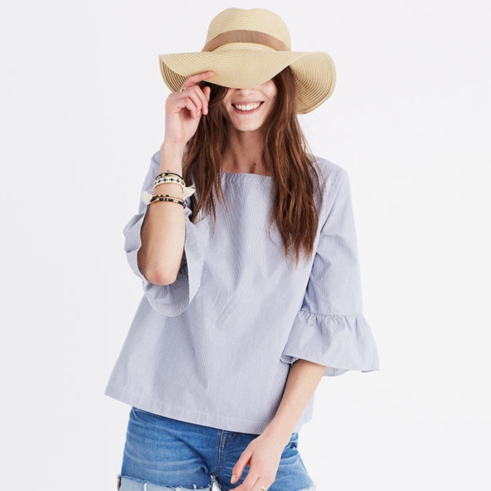 Madewell Striped 3/4 Bell Sleeve Blouse